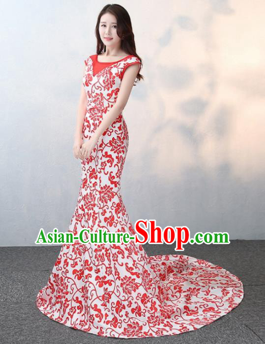 Chinese Traditional Elegant Qipao Dress Classical Costume Printing Lotus Cheongsam for Women