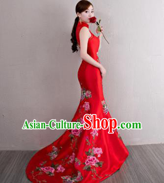 Chinese Traditional Elegant Qipao Dress Classical Costume Red Mermaid Cheongsam for Women