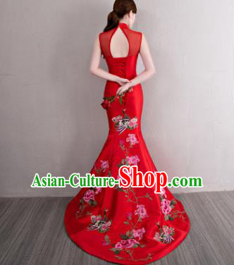 Chinese Traditional Elegant Qipao Dress Classical Costume Red Mermaid Cheongsam for Women