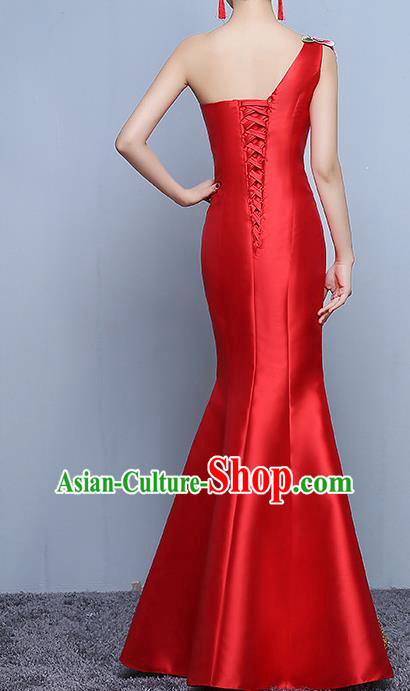 Chinese Traditional Embroidered Peony Red Qipao Dress Classical Costume Elegant Cheongsam for Women