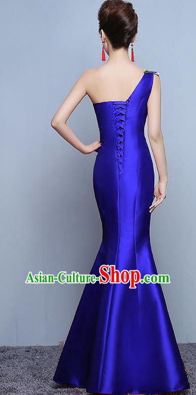Chinese Traditional Embroidered Peony Royalblue Qipao Dress Classical Costume Elegant Cheongsam for Women