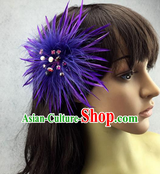 Top Rio Carnival Purple Feather Hair Accessories Halloween Catwalks Dance Hair Claw for Women