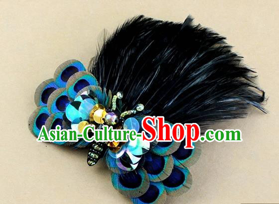 Top Rio Carnival Black Feather Bowknot Hair Accessories Halloween Catwalks Dance Hair Claw for Women
