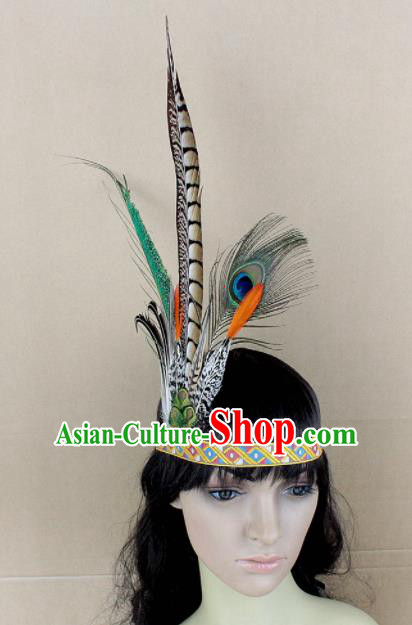 Top Carnival Catwalks Hair Accessories Apache Knight Primitive Tribe Feather Headwear for Adults