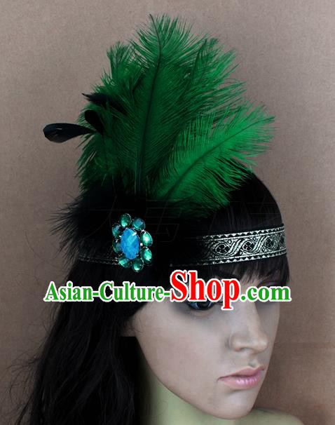Handmade Halloween Green Feather Hair Clasp Stage Show Feather Hair Accessories for Women