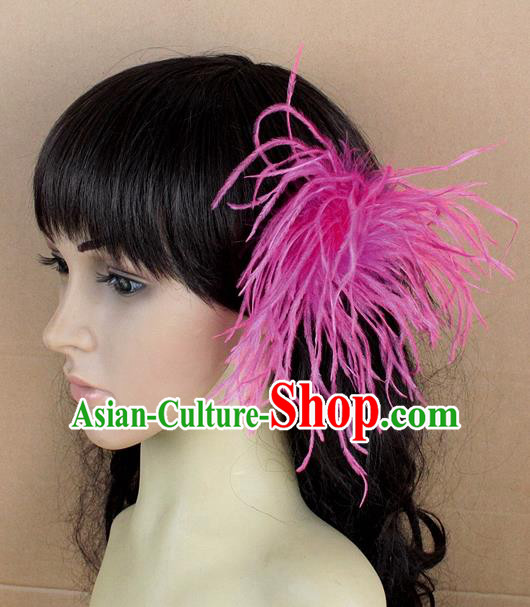 Handmade Carnival Rosy Ostrich Feather Hair Claw Miami Stage Show Feather Hair Accessories for Women