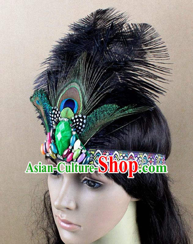 Top Rio Carnival Dance Black Feather Hair Accessories Primitive Tribe Apache Knight Headwear for Adults