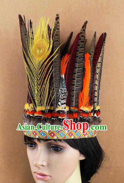 Top Rio Carnival Dance Hair Accessories Cosplay Primitive Tribe Apache Knight Feather Hat for Adults