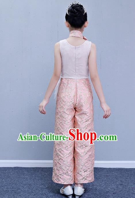 Children Modern Dance Costume Court Dance Compere Pink Clothing for Girls Kids