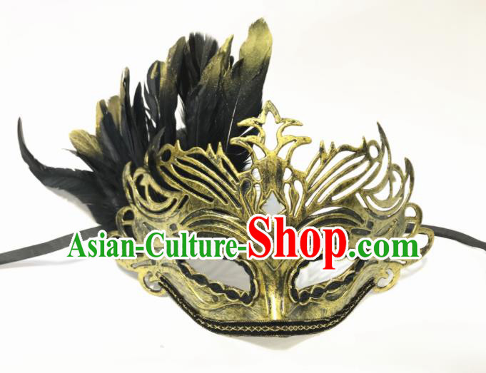 Top Halloween Cosplay Feather Golden Masks Brazilian Carnival Catwalks Fancy Dress Ball Face Mask for Men