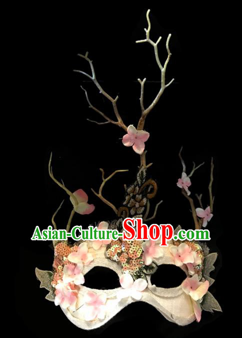 Top Halloween Cosplay Pink Flowers Branch Masks Brazilian Carnival Catwalks Fancy Dress Ball Face Mask for Women