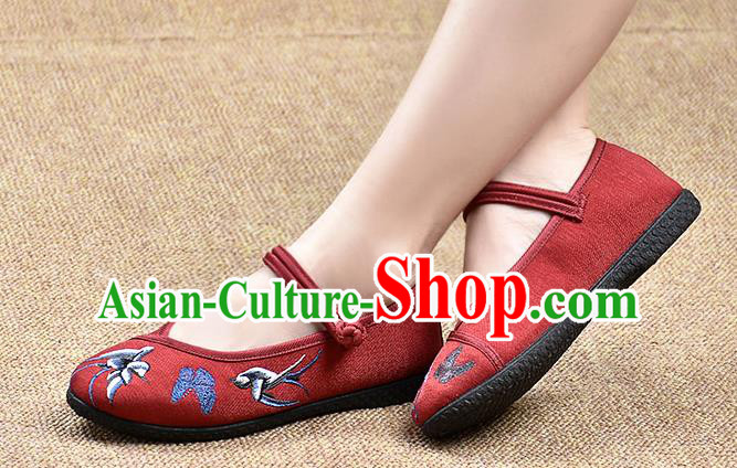 Chinese Shoes Wedding Shoes Traditional Embroidered Birds Butterfly Shoes Bride Red Shoes for Women