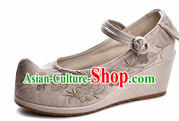 Chinese Shoes Wedding Shoes Traditional Embroidered Shoes Beige High Heeled Shoes for Women