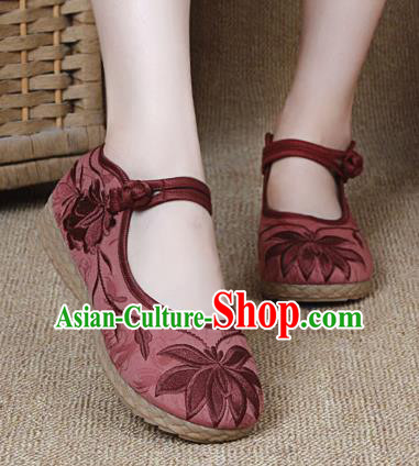 Chinese Shoes Wedding Shoes Traditional Embroidered Shoes Embroidery Lotus Red Hanfu Shoes for Women