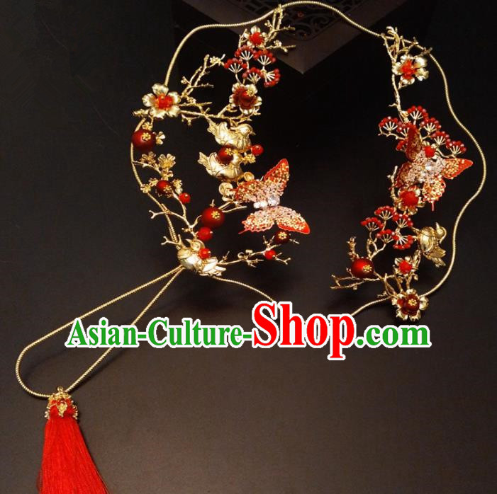Chinese Traditional Wedding Accessories Classical Bride Crystal Butterfly Palace Fan for Women