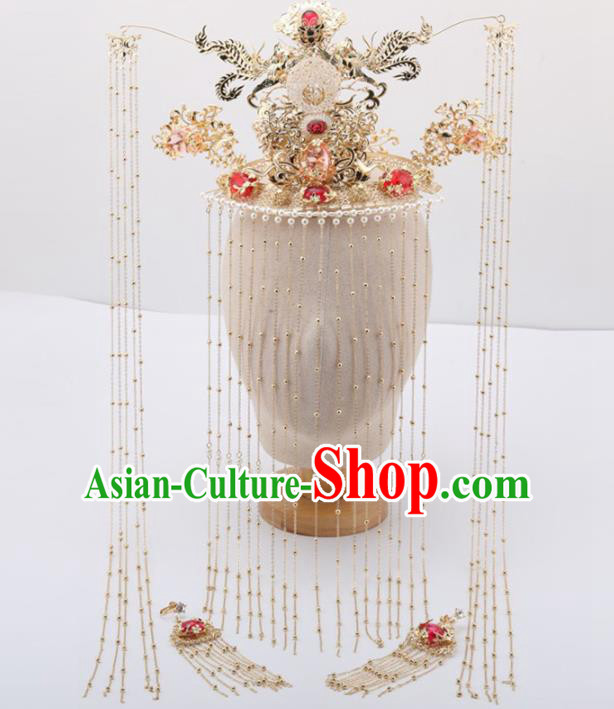 Top Chinese Traditional Wedding Hair Accessories Ancient Palace Queen Phoenix Coronet Hairpins for Women