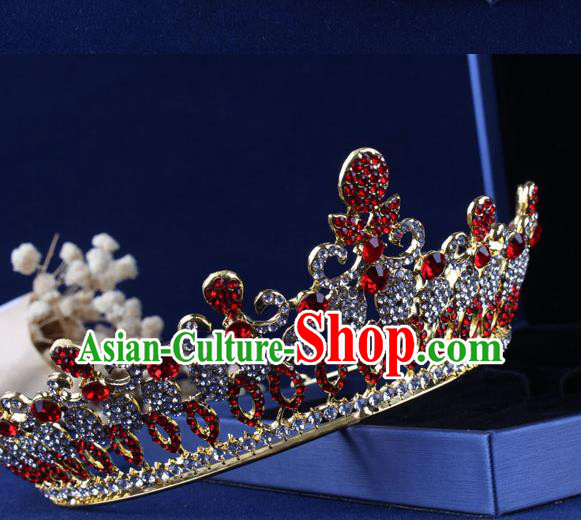 Top Grade Gothic Hair Accessories Red Crystal Royal Crown for Women