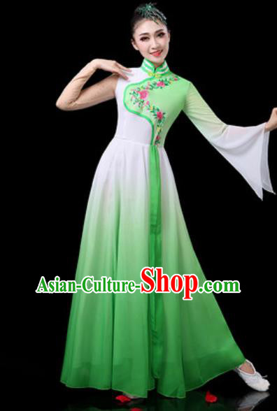 Chinese Traditional Classical Dance Costumes Group Dance Umbrella Dance Green Dress for Women