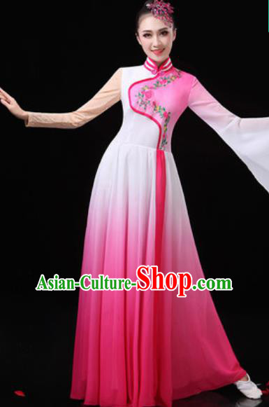 Chinese Traditional Classical Dance Costumes Umbrella Dance Group Dance Pink Dress for Women