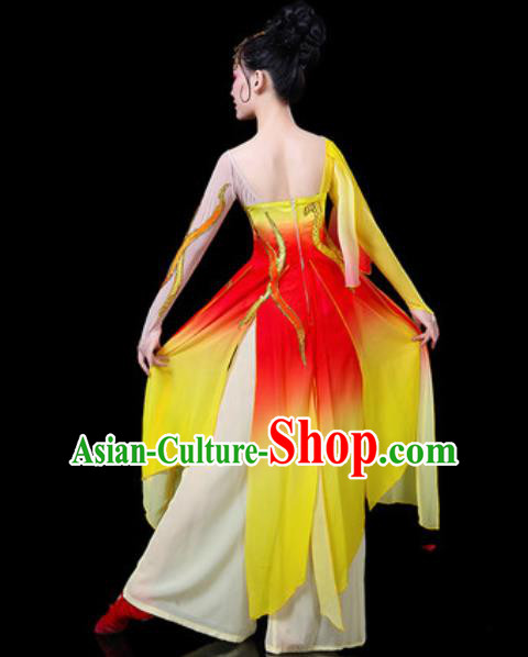 Chinese Classical Dance Costumes Traditional Umbrella Dance Group Dance Yellow Dress for Women