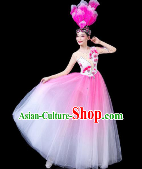 Top Grade Stage Show Chorus Costumes Group Dance Modern Dance Pink Veil Dress for Women