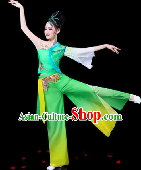 Chinese Traditional Folk Dance Yangko Dance Costumes Fan Dance Drum Dance Green Clothing for Women