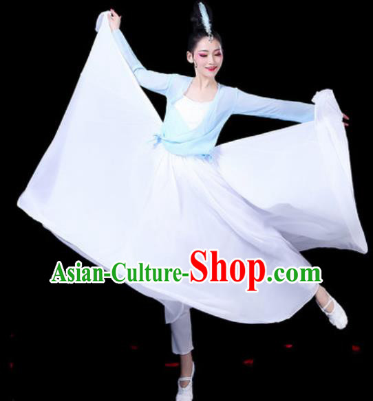 Chinese Classical Dance Costumes Traditional Chorus Umbrella Dance Blue Dress for Women