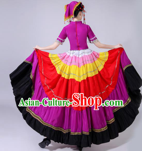 Chinese Ethnic Costumes Traditional Yi Nationality Folk Dance Pleated Dress for Women