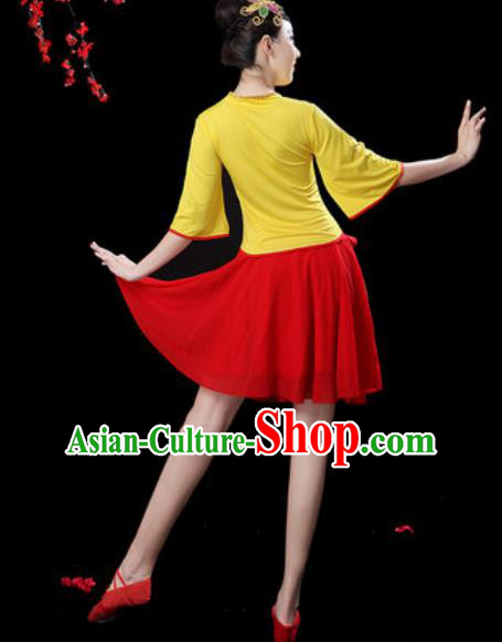 Chinese Folk Dance Drum Dance Costumes Traditional Fan Dance Yangko Red Short Dress for Women