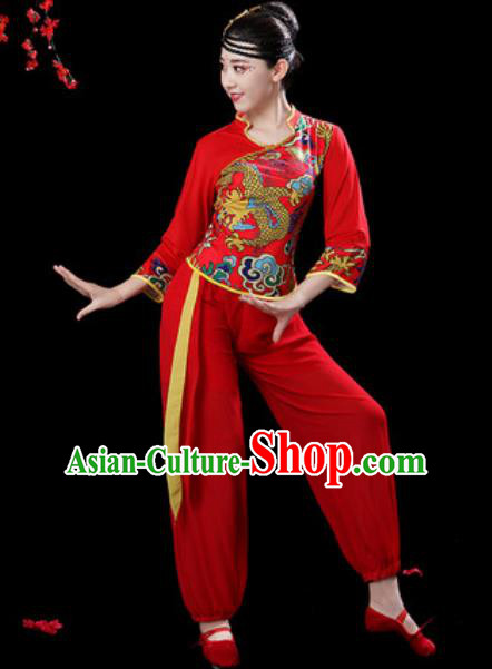 Traditional Chinese Folk Dance Drum Dance Costumes Fan Dance Yangko Red Clothing for Women