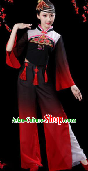 Chinese Folk Dance Yangko Dance Costumes Traditional Drum Dance Fan Dance Black Clothing for Women