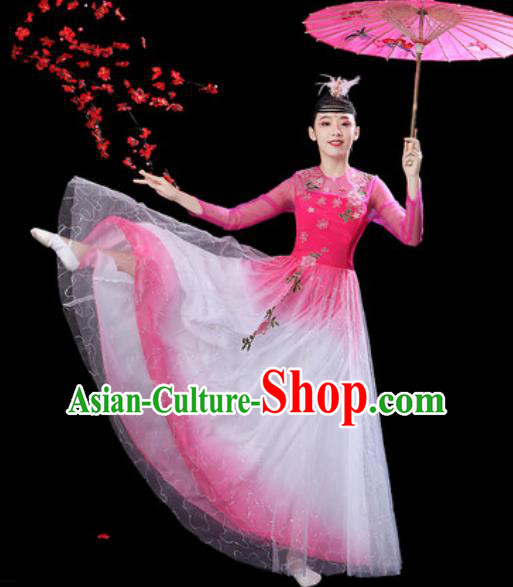 Chinese Classical Dance Pink Veil Dress Traditional Umbrella Dance Fan Dance Costumes for Women