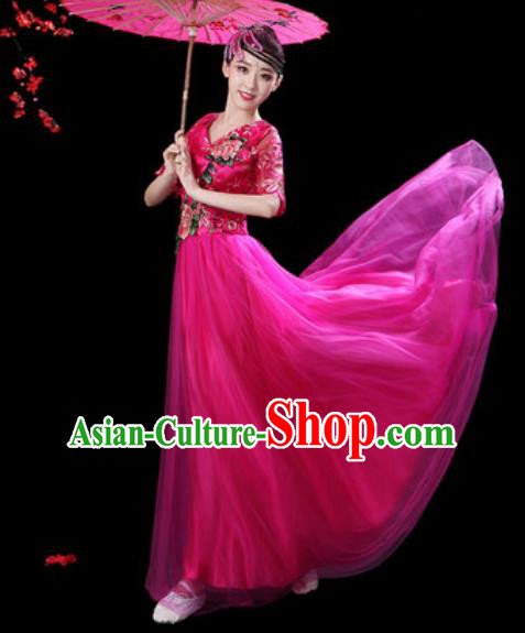 Professional Modern Dance Stage Show Costumes Chorus Group Dance Rosy Dress for Women