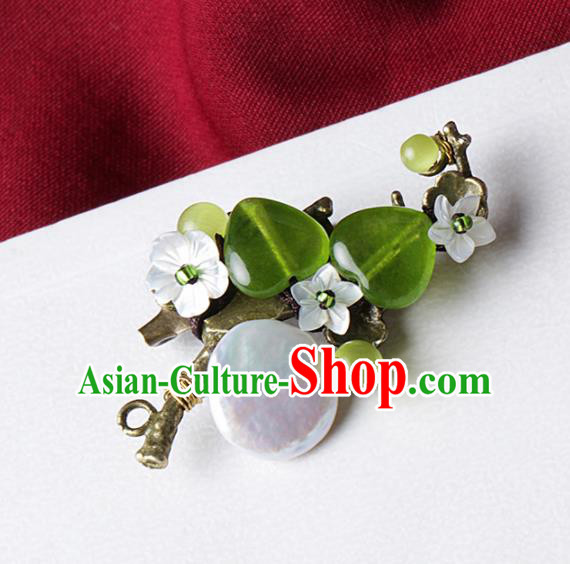 Chinese Traditional Jewelry Accessories National Hanfu Green Glass Brooch for Women