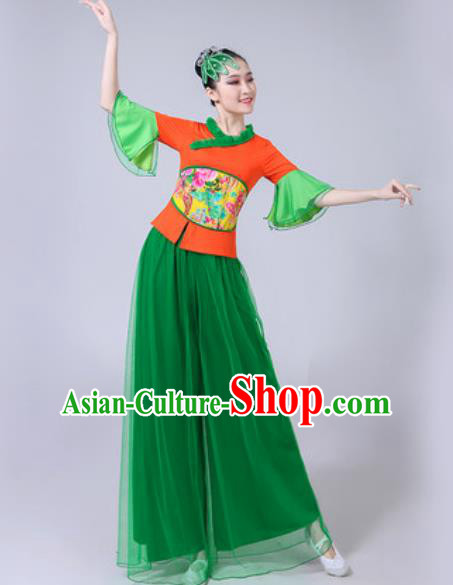 Traditional Chinese Folk Dance Costumes Fan Dance Yangko Dance Green Veil Clothing for Women