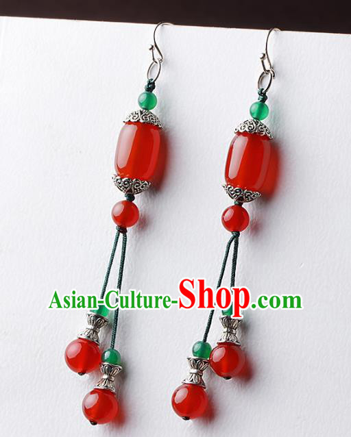 Chinese Traditional Agate Ear Jewelry Accessories National Hanfu Earrings for Women
