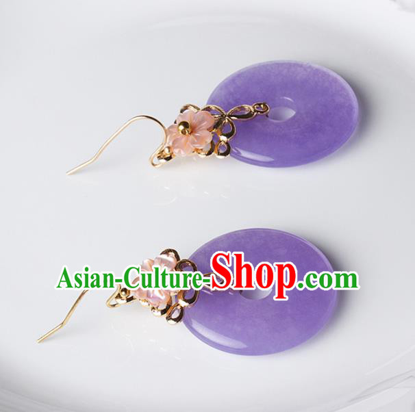Chinese Traditional Ear Jewelry Accessories National Hanfu Purple Peace Buckle Earrings for Women