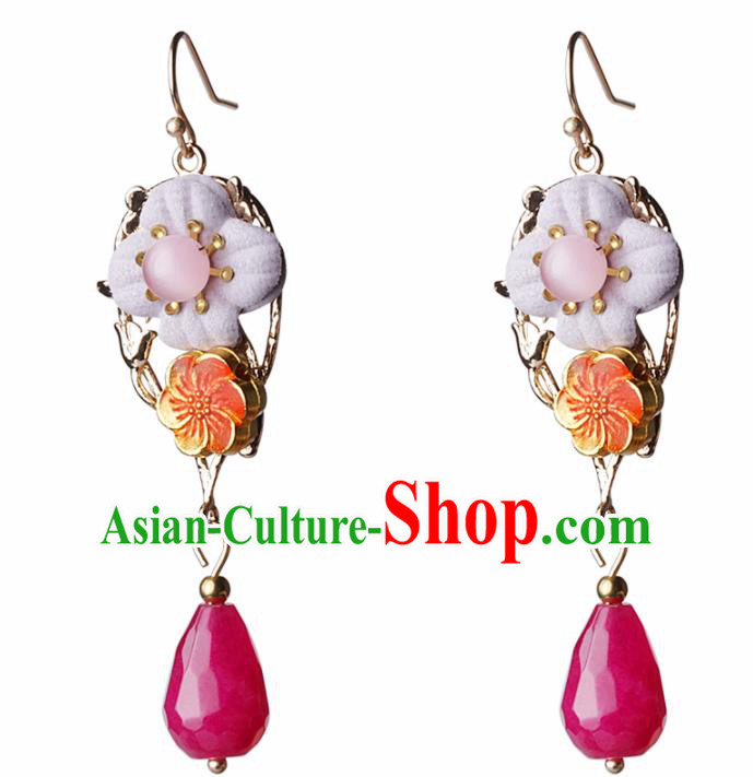 Chinese Traditional Jewelry Accessories National Hanfu Rosy Earrings for Women
