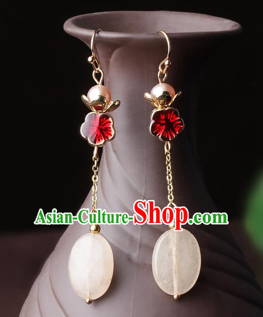 Chinese Traditional Jewelry Accessories National Hanfu Red Flower Earrings for Women