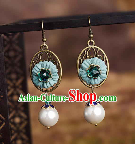 Chinese National Hanfu Classical Green Flower Earrings Traditional Ear Jewelry Accessories for Women