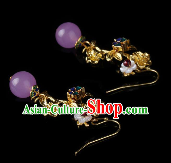 Chinese National Hanfu Classical Golden Wintersweet Earrings Traditional Ear Jewelry Accessories for Women