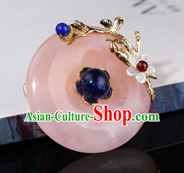 Chinese Traditional Jewelry Accessories National Hanfu Rose Chalcedony Brooch for Women