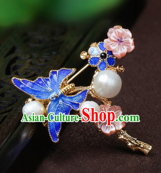 Chinese Traditional Breastpin Jewelry Accessories National Hanfu Blueing Butterfly Brooch for Women