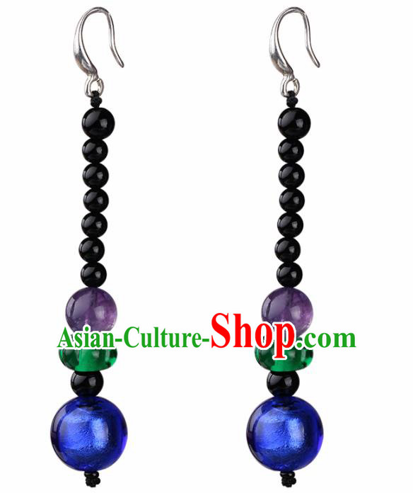 Chinese Yunnan National Classical Beads Earrings Traditional Ear Jewelry Accessories for Women