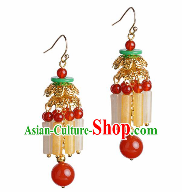 Chinese Yunnan National Topaz Earrings Traditional Classical Hanfu Jewelry Accessories for Women