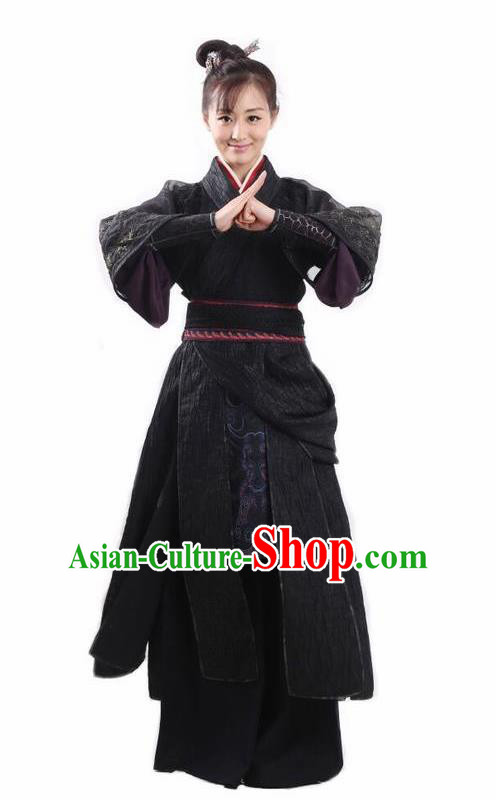 Chinese Traditional Ming Dynasty Female Knight Replica Costumes Ancient Swordswoman Black Hanfu Dress