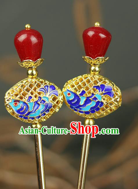 Handmade Chinese Traditional Blueing Hairpins Traditional Classical Hanfu Hair Accessories for Women
