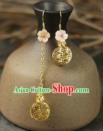 Chinese Handmade Golden Earrings Traditional Classical Hanfu Ear Jewelry Accessories for Women