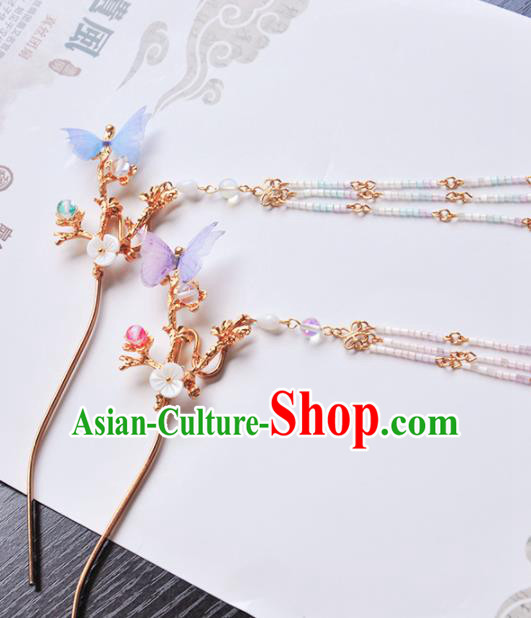 Handmade Chinese Traditional Butterfly Tassel Hairpins Ancient Classical Hanfu Hair Accessories for Women