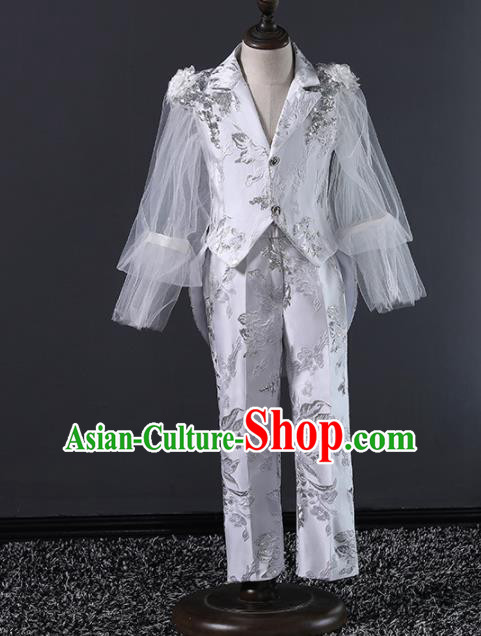 Children Modern Dance Costume Compere Halloween Catwalks Embroidered White Suits for Kids